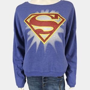 Superman Long Sleeve Round Neckline Glitter Logo Sweatshirt Size XXL Juniors